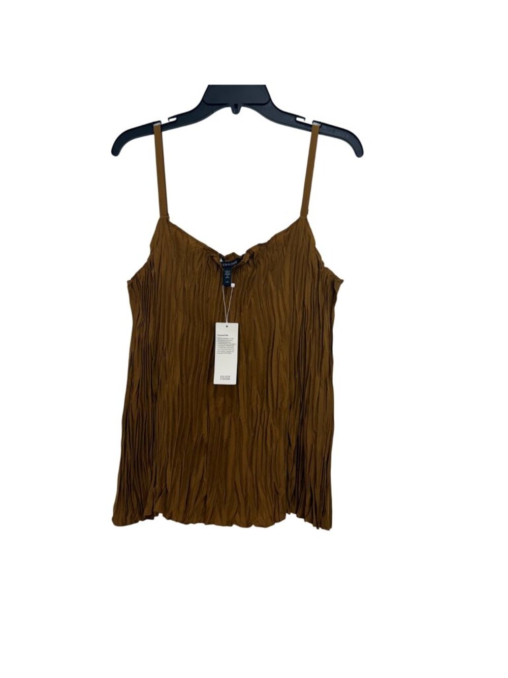 Eileen Fisher Women Crushed Silk Camisole Top Brown SZ L Adj Straps Relaxed Fit
